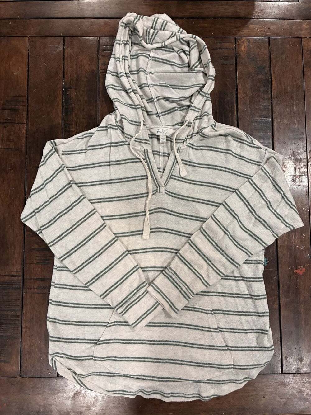Market & Spruce Striped V-Neck Hoodie Size M Petite